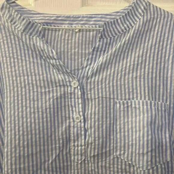 Blue white  stripe blouse/ bathing suit coverup - Picture 3 of 5